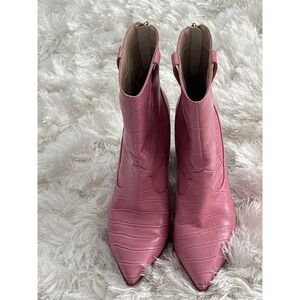 Raye Revolve Leon Pink Croc Embossed Pointed Toe Western Ankle Heel Boots 9